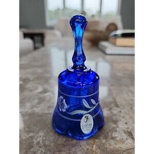 Fenton Cobalt Blue Glass Bell Hand Painted Floral Signed M Young